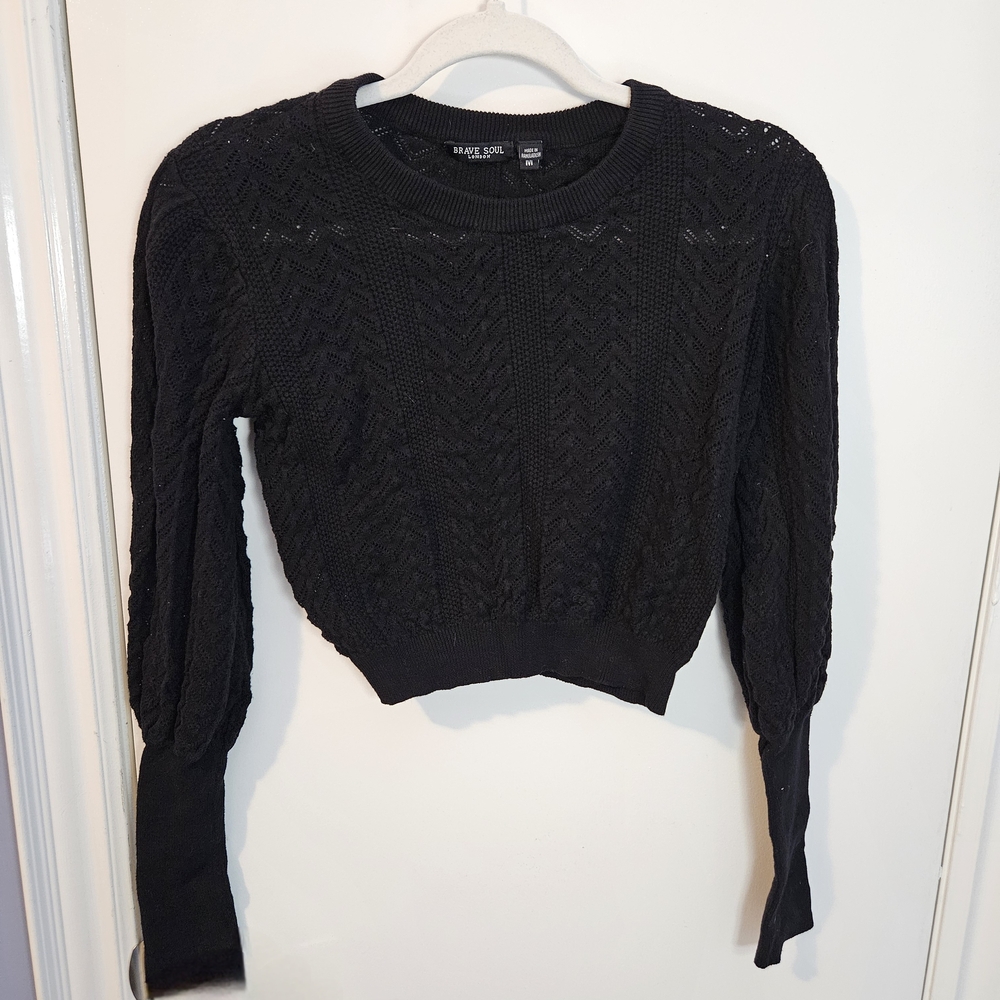 Brave Soul Black Cropped Knit Sweater